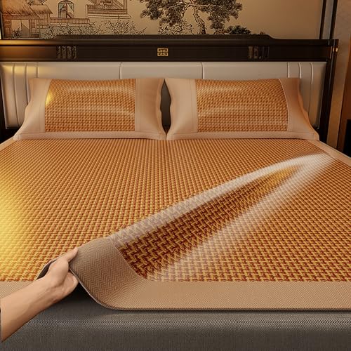 HYQOUKLR Bambus-Schlafmatte, Faltbare Matratze, Zweiseitige Rattan-EIS-Seidenmatte, faltbar, mit Kissenbezug, Mehrfarbig, mehrere Größen(Brown,150 * 200cm) von HYQOUKLR