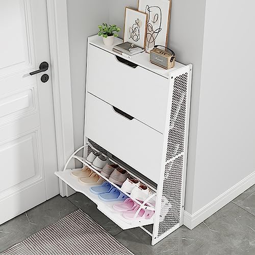 HYQOUKLR Freistehendes Schuhregal für den Eingangsbereich, 3 Flip Schubladen Weiß Schuhschrank Freistehende Moderne Schuhregal Organiazer(50cm/19.69in) von HYQOUKLR
