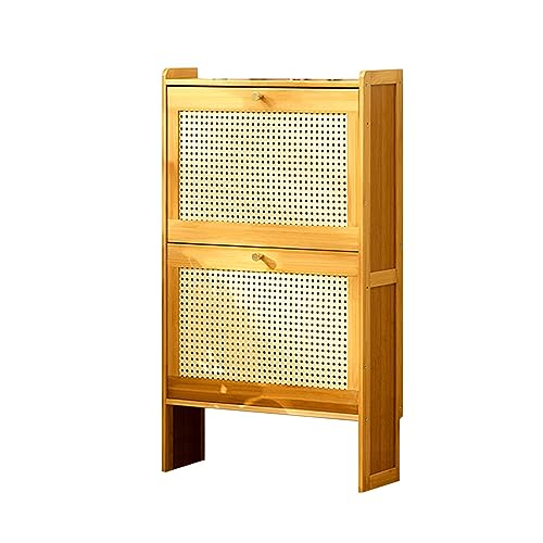 HYQOUKLR Freistehendes Schuhregal für den Eingangsbereich, Freistehender Schuhschrank aus Holz mit Rattan-Aufbewahrung, schlankes Design(Primary Color,50cm) von HYQOUKLR