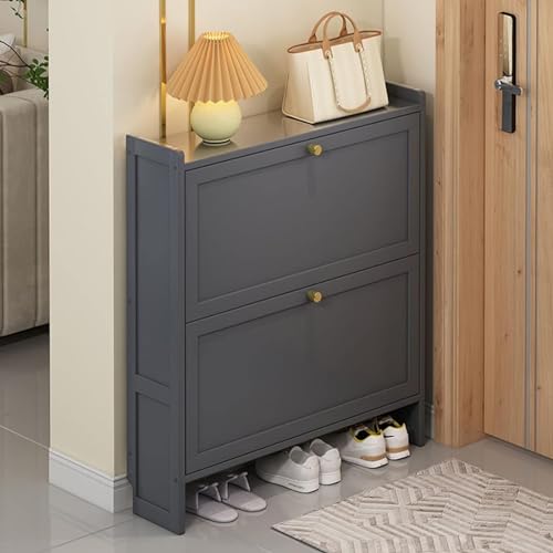HYQOUKLR Freistehendes Schuhregal für den Eingangsbereich, Freistehendes schmales Lagerregal mit Türen for Eingangsbereich, Flur, Schlafzimmer – 2-stöckiges Design(2 Tier,27.6inch/70cm) von HYQOUKLR