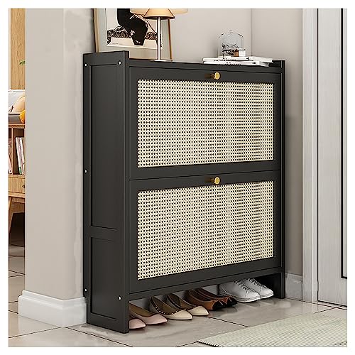 HYQOUKLR Freistehendes Schuhregal für den Eingangsbereich, Mit verstecktem Stauraum for Eingangsbereich, Flur, Schlafzimmer, freistehendes Schuhregal aus Holz(Two Doorblack,L50cm/19.7in) von HYQOUKLR