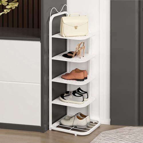 HYQOUKLR Freistehendes Schuhregal für den Eingangsbereich, Vertikales Schuhregal mit 10 Ebenen for kleine Räume, Schuhschrank for den Eingangsbereich(Bianco,5Tier) von HYQOUKLR