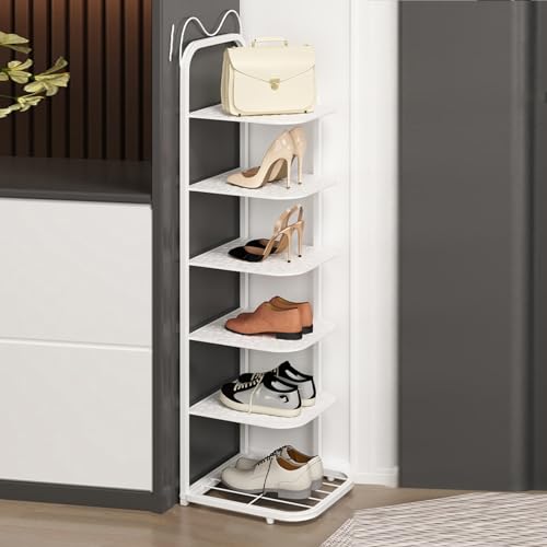 HYQOUKLR Freistehendes Schuhregal für den Eingangsbereich, Vertikales Schuhregal mit 10 Ebenen for kleine Räume, Schuhschrank for den Eingangsbereich(Bianco,6Tier) von HYQOUKLR