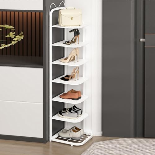 HYQOUKLR Freistehendes Schuhregal für den Eingangsbereich, Vertikales Schuhregal mit 10 Ebenen for kleine Räume, Schuhschrank for den Eingangsbereich(Bianco,7Tier) von HYQOUKLR