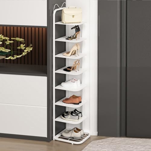 HYQOUKLR Freistehendes Schuhregal für den Eingangsbereich, Vertikales Schuhregal mit 10 Ebenen for kleine Räume, Schuhschrank for den Eingangsbereich(Bianco,8Tier) von HYQOUKLR