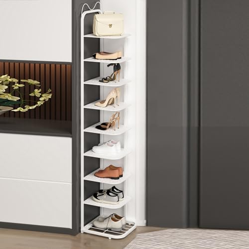 HYQOUKLR Freistehendes Schuhregal für den Eingangsbereich, Vertikales Schuhregal mit 10 Ebenen for kleine Räume, Schuhschrank for den Eingangsbereich(Bianco,9Tier) von HYQOUKLR