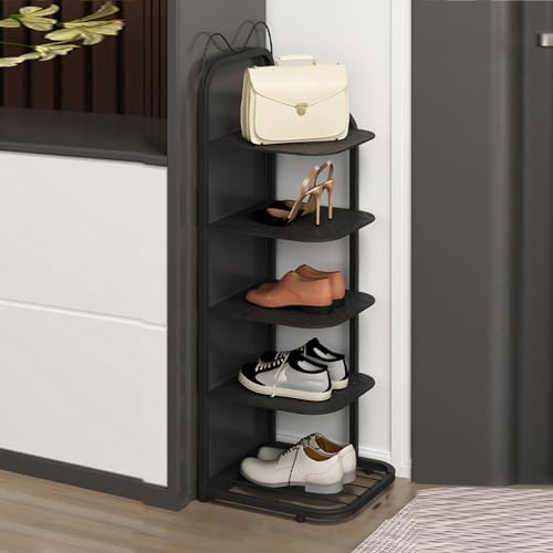 HYQOUKLR Freistehendes Schuhregal für den Eingangsbereich, Vertikales Schuhregal mit 10 Ebenen for kleine Räume, Schuhschrank for den Eingangsbereich(Svart,5Tier) von HYQOUKLR