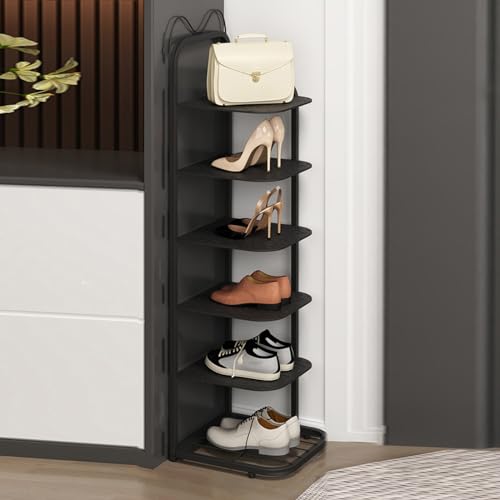 HYQOUKLR Freistehendes Schuhregal für den Eingangsbereich, Vertikales Schuhregal mit 10 Ebenen for kleine Räume, Schuhschrank for den Eingangsbereich(Svart,6Tier) von HYQOUKLR
