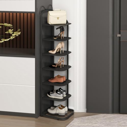 HYQOUKLR Freistehendes Schuhregal für den Eingangsbereich, Vertikales Schuhregal mit 10 Ebenen for kleine Räume, Schuhschrank for den Eingangsbereich(Svart,7Tier) von HYQOUKLR