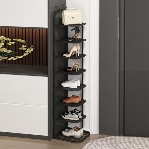 HYQOUKLR Freistehendes Schuhregal für den Eingangsbereich, Vertikales Schuhregal mit 10 Ebenen for kleine Räume, Schuhschrank for den Eingangsbereich(Svart,8Tier) von HYQOUKLR