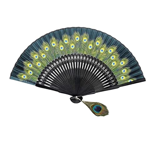 HYQOUKLR Handfächer, Faltfächer „Pfau“ aus Bambus-Imitat, 2 Stück(D) von HYQOUKLR