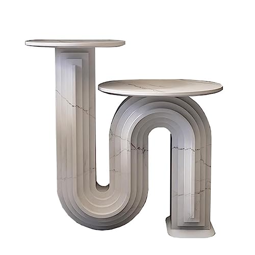 HYQOUKLR Nachttisch, Couchtisch, 2-stufiger runder Beistelltisch, Beistelltisch, Couchtisch, Weiß oder Schwarz(White) von HYQOUKLR