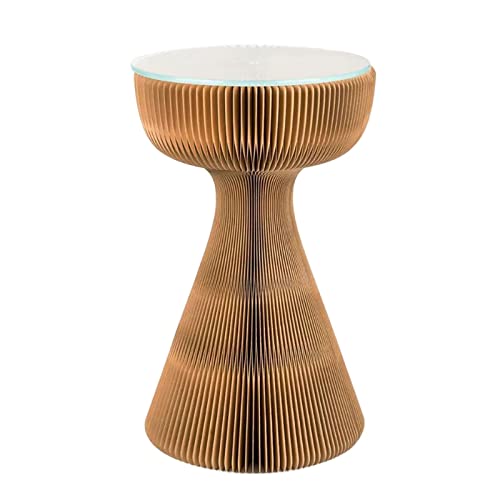 HYQOUKLR Nachttisch, Couchtisch, Klappbarer runder Couchtisch, 33 x 53 cm, Glasplatte for Terrasse, Wohnzimmer, Balkon, Garten, Mehrfarbig(Brown+Clear Glass) von HYQOUKLR