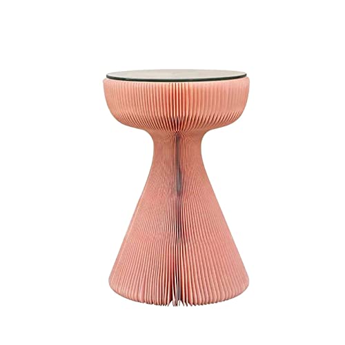 HYQOUKLR Nachttisch, Couchtisch, Klappbarer runder Couchtisch, 33 x 53 cm, Glasplatte for Terrasse, Wohnzimmer, Balkon, Garten, Mehrfarbig(Pink+Clear Glass) von HYQOUKLR