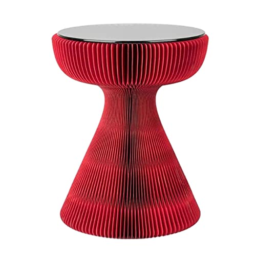 HYQOUKLR Nachttisch, Couchtisch, Klappbarer runder Couchtisch, 33 x 53 cm, Glasplatte for Terrasse, Wohnzimmer, Balkon, Garten, Mehrfarbig(Red+Gray Glass) von HYQOUKLR