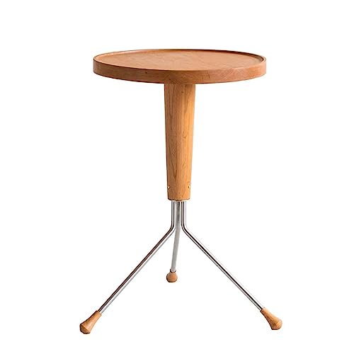 HYQOUKLR Nachttisch, Couchtisch, Kleiner runder Beistelltisch mit Pflanzenständer, Holzplatte und Metallbeinen, 2 Farben(Light Brown) von HYQOUKLR