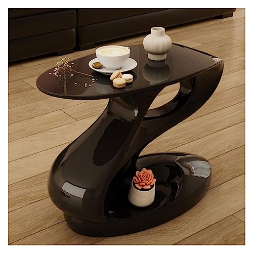 HYQOUKLR Nachttisch, Couchtisch, Ovaler Beistelltisch Glasfaserverstärkter Kunststoff 80x40x60cm Weiß und Schwarz(Black) von HYQOUKLR
