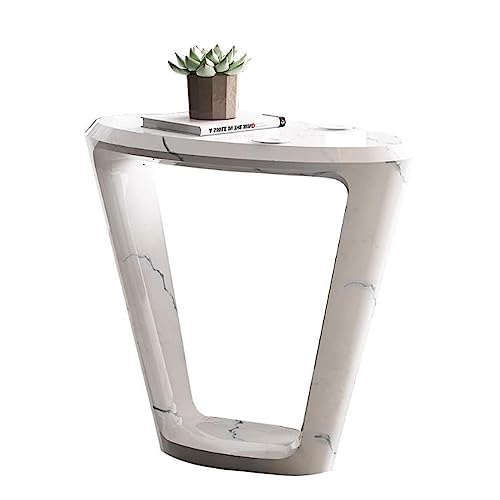 HYQOUKLR Nachttisch, Couchtisch, Ovaler Beistelltisch zweistöckig mit Ablagefläche 70x35,6x64 cm 27,5x14x25 in Weiß & Schwarz(White) von HYQOUKLR