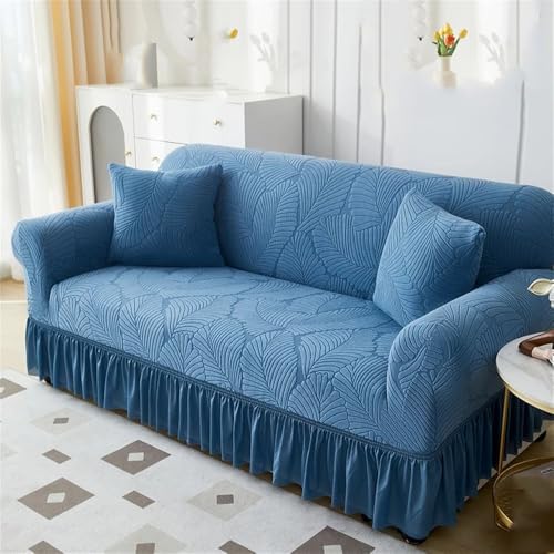 HYQOUKLR Sofabezug L-Form, Vatertagsgeschenk, Elastischer Sofabezug aus Seersucker mit Rüschen, Mehrfarbig, mehrere Größen(Blue,M) von HYQOUKLR