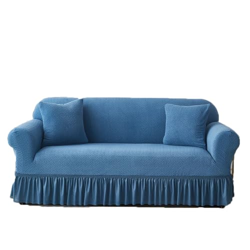HYQOUKLR Sofabezug L-Form, Vatertagsgeschenk, Elastischer Sofabezug aus Seersucker mit Rüschen, Mehrfarbig, mehrere Größen(Blue-t,XLarge) von HYQOUKLR