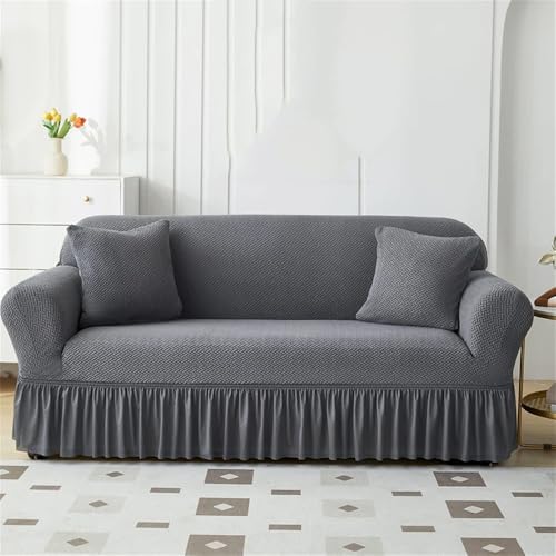 HYQOUKLR Sofabezug L-Form, Vatertagsgeschenk, Elastischer Sofabezug aus Seersucker mit Rüschen, Mehrfarbig, mehrere Größen(Dark Gray-t,M) von HYQOUKLR