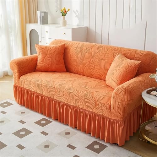 HYQOUKLR Sofabezug L-Form, Vatertagsgeschenk, Elastischer Sofabezug aus Seersucker mit Rüschen, Mehrfarbig, mehrere Größen(Orange,XLarge) von HYQOUKLR