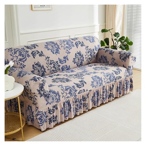 HYQOUKLR Sofabezug L-Form, Vatertagsgeschenk, Sofa-Stuhlbezug mit Blumenmuster, rutschfest, mit Rock(Color 02,1pc Single Set) von HYQOUKLR