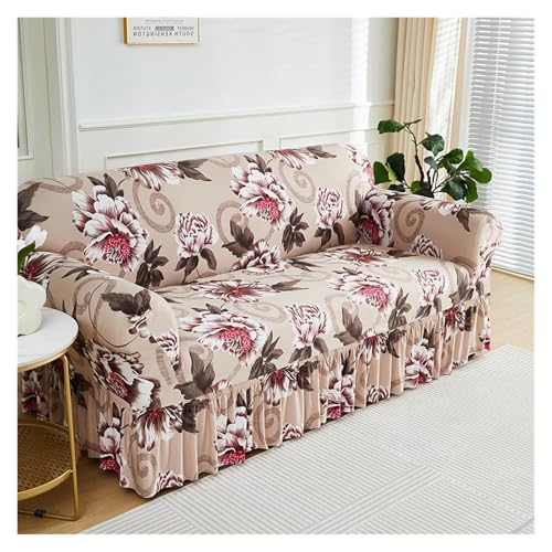 HYQOUKLR Sofabezug L-Form, Vatertagsgeschenk, Sofa-Stuhlbezug mit Blumenmuster, rutschfest, mit Rock(Color 06,1pc Single Set) von HYQOUKLR