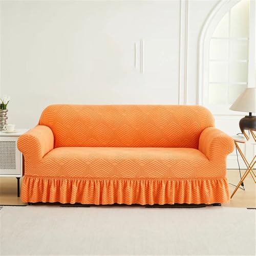 HYQOUKLR Sofabezug L-Form, Vatertagsgeschenk, Sofabezug aus Seersucker mit Rüschen, Mehrfarbig, mehrere Größen(Orange,2 Seater Cover) von HYQOUKLR