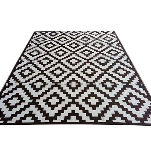 HYQOUKLR Teppich für draußen, Dekoration Freizeit Outdoor Camping Picknick Matte Wasserdicht Tragbar for Gartenarbeit, Camping(Black with White) von HYQOUKLR