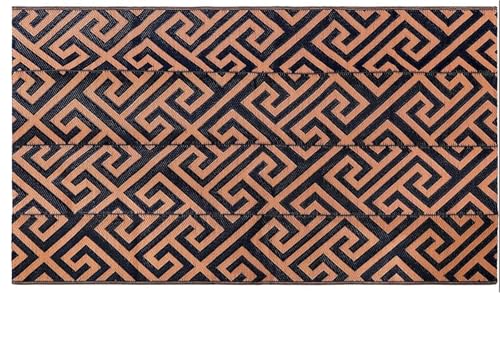 HYQOUKLR Teppich für draußen, Innen- und Außenterrasse Garten Wasserabweisend Waschbar Außenteppich for Gartenarbeit, Camping(Black with Brown) von HYQOUKLR