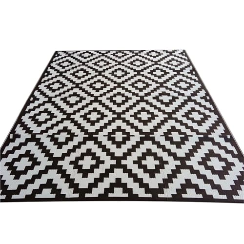 HYQOUKLR Teppich für draußen, Teppiche, wendbar, tragbar, leicht, for Terrassendekoration, leicht zu reinigen, for Gartenarbeit, Camping(Black with White) von HYQOUKLR