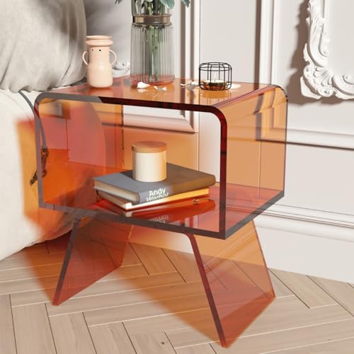 HYQOUKLR Transparenter Couchtisch, Beistelltisch, Couchtisch, schicker Beistelltisch aus Acryl/Nachttisch/Nachttisch(Orange) von HYQOUKLR