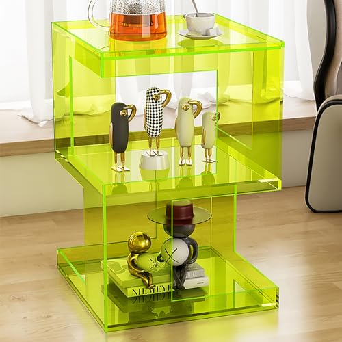 HYQOUKLR Transparenter Couchtisch, Beistelltisch, Kleiner Beistelltisch aus Acryl mit 3 Ebenen, Couchtisch mit Stauraum(Green) von HYQOUKLR