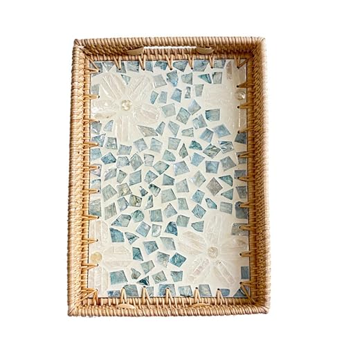 HYQOUKLR rechteckiges Tablett, Rattantablett, Gewebtes Rattan-Shell-Speicher-Quadrat-Tablett Multicolor Mehrere Größen(Blue,36x26x5cm) von HYQOUKLR