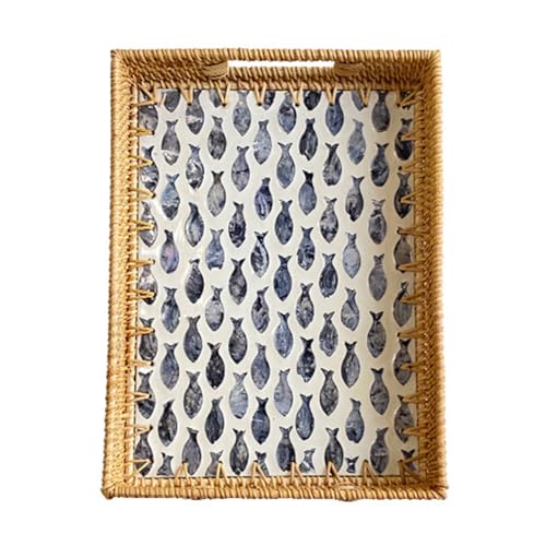 HYQOUKLR rechteckiges Tablett, Rattantablett, Gewebtes Rattan-Shell-Speicher-Quadrat-Tablett Multicolor Mehrere Größen(Grey,36x26x5cm) von HYQOUKLR