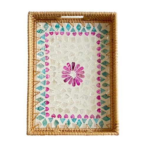 HYQOUKLR rechteckiges Tablett, Rattantablett, Gewebtes Rattan-Shell-Speicher-Quadrat-Tablett Multicolor Mehrere Größen(Multi-Colored,33x23x4cm) von HYQOUKLR