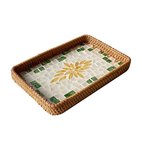 HYQOUKLR rechteckiges Tablett, Rattantablett, Handgemachte Rattan Shell Woven Kaffee Lagerung Tablett Haushalt Gras & Multicolor Mehrere Größen(Grass,31x21x3cm) von HYQOUKLR