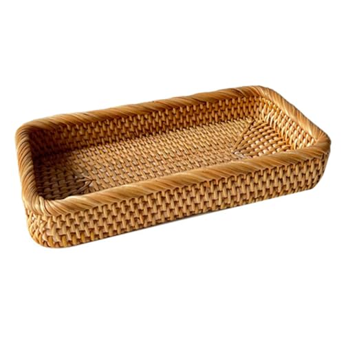 HYQOUKLR rechteckiges Tablett, Rattantablett, Handgemachte Rattan gewebt rechteckige Desktop Kaffee Brot Lagerung Tablett natürliche mehrere Größen(25x13x4.5cm) von HYQOUKLR