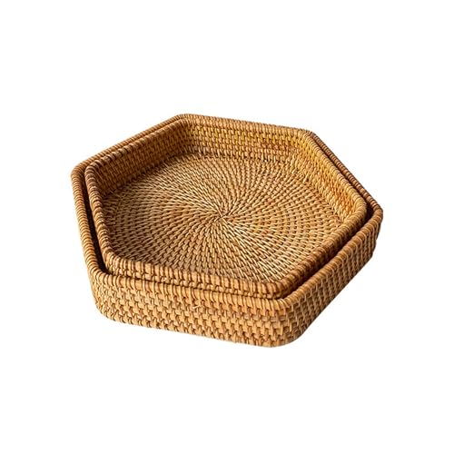 HYQOUKLR rechteckiges Tablett, Rattantablett, Handgemachtes Serviertablett aus gewebtem Rattan, natürlich, 22/25 x 5 cm, for Lebensmittel, Kaffee, Tee, Zuhause, Restaurant(22x5cm) von HYQOUKLR