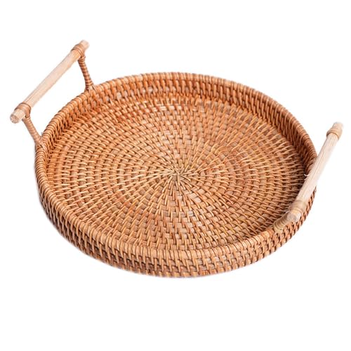HYQOUKLR rechteckiges Tablett, Rattantablett, Rattan Gewebt Lagerung Tablett Natürliche Mehrere Größen for Snack Obst Brot Hause Wohnzimmer Organisation(24x3cm) von HYQOUKLR