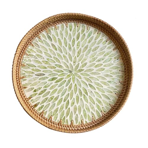 HYQOUKLR rechteckiges Tablett, Rattantablett, Rattan Gewebt Servieren Lagerung Tablett Runde Obst Korb Candy Multicolor Mehrere Größen Hause Wohnzimmer Decor(Multi-colored1,30x3cm) von HYQOUKLR