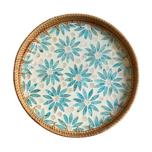 HYQOUKLR rechteckiges Tablett, Rattantablett, Rattan Gewebt Servieren Lagerung Tablett Runde Obst Korb Candy Multicolor Mehrere Größen Hause Wohnzimmer Decor(Multi-colored2,35x4cm) von HYQOUKLR