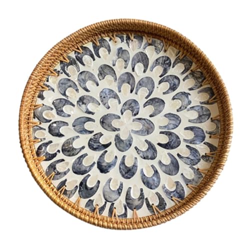 HYQOUKLR rechteckiges Tablett, Rattantablett, Rattan Gewebt Servieren Lagerung Tablett Runde Obst Korb Candy Multicolor Mehrere Größen Hause Wohnzimmer Decor(Multi-colored3,30x3cm) von HYQOUKLR