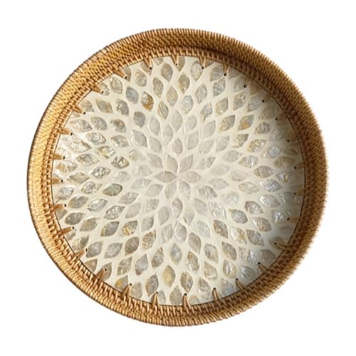 HYQOUKLR rechteckiges Tablett, Rattantablett, Rattan Gewebt Servieren Lagerung Tablett Runde Obst Korb Candy Multicolor Mehrere Größen Hause Wohnzimmer Decor(Multi-colored5,30x3cm) von HYQOUKLR