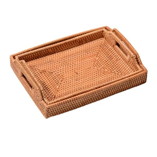 HYQOUKLR rechteckiges Tablett, Rattantablett, Rattan Gewebt Servieren Lagerung Tablett for Obst Süßigkeiten Snacks Natürliche Mehrere Größen(37X27X5CM) von HYQOUKLR