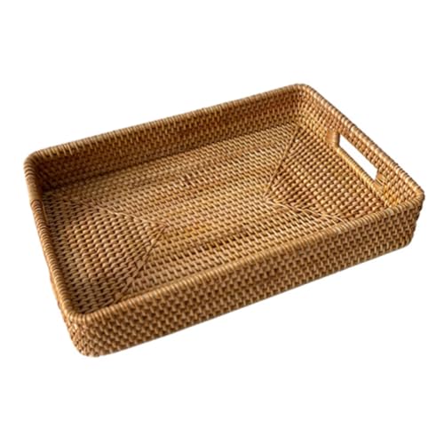 HYQOUKLR rechteckiges Tablett, Rattantablett, Rattan Gewebt Serviertablett Lagerung Korb for Obst Snacks Brot Natürliche Mehrere Größen(35x23x6cm) von HYQOUKLR