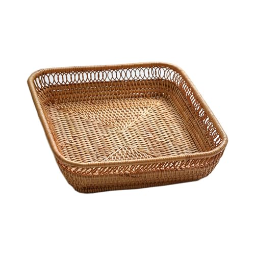HYQOUKLR rechteckiges Tablett, Rattantablett, Rattan Gewebt Serviertablett Natürliche Mehrere Größen for Kaffee Tisch Snack Obst Tee(20x24x5cm) von HYQOUKLR