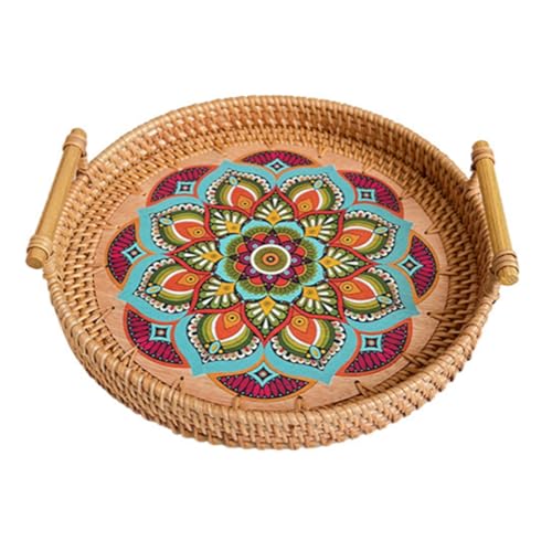 HYQOUKLR rechteckiges Tablett, Rattantablett, Rattan Handgefertigtes gewebtes Frühstückstablett, Natur, mehrere Größen, 3er-Pack for das Wohnzimmer zu Hause von HYQOUKLR