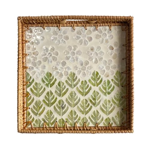 HYQOUKLR rechteckiges Tablett, Rattantablett, Rattan Handgewebte Servierablage Multicolor Mehrere Größen Haushalt Wohnzimmer Dekor(Green,30x3cm) von HYQOUKLR